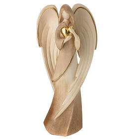 Angel with golden heart Flamingo, Val Gardena patinated wood