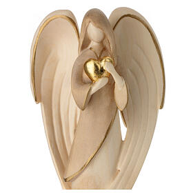 Angel with golden heart Flamingo, Val Gardena patinated wood