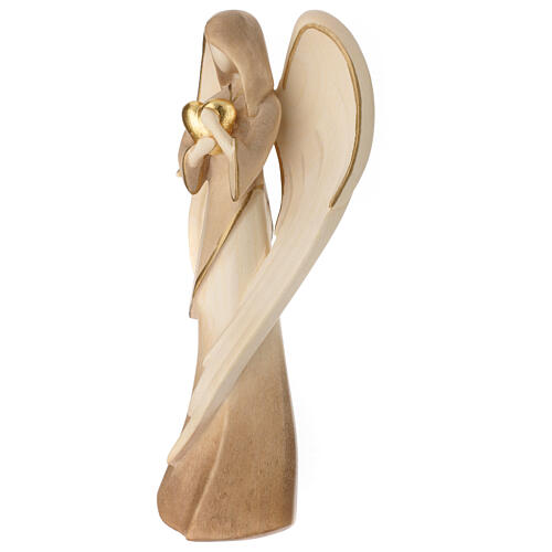 Angel with golden heart Flamingo, Val Gardena patinated wood 3