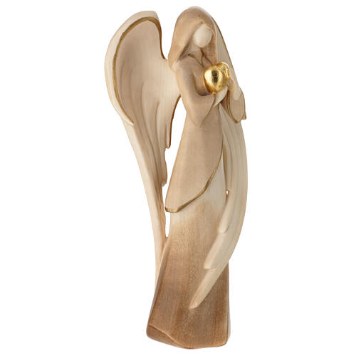 Flamingo angel statue with gold heart patinated Valgardena wood 4