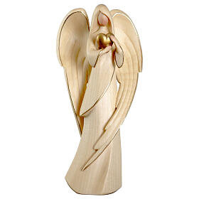 Flamingo angel with golden heart and alabaster finish, Val Gardena wood