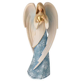 Painted wooden statue, Flamingo angel with golden heart, Val Gardena