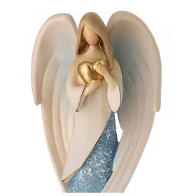 Painted wooden statue, Flamingo angel with golden heart, Val Gardena