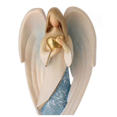 Painted wooden statue, Flamingo angel with golden heart, Val Gardena 2