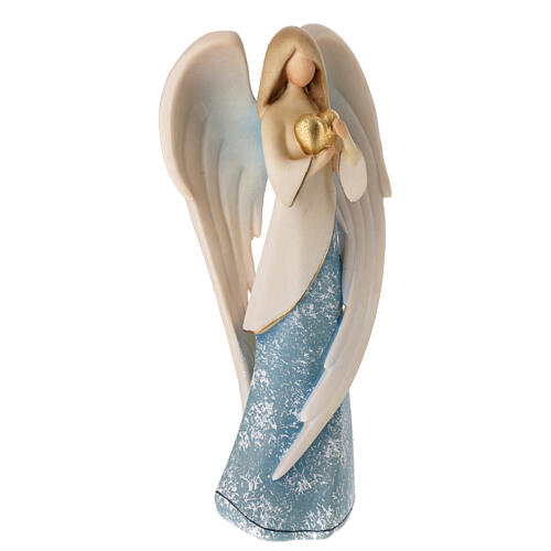 Painted wooden statue, Flamingo angel with golden heart, Val Gardena 4