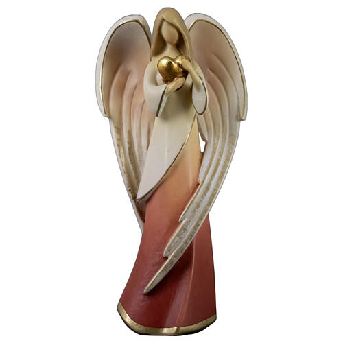 Angel "Flamingo" with red dress and golden heart, Val Gardena wood 1