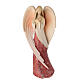 Angel "Flamingo" praying with hands to the heart, Val Gardena painted wood, red dress s1