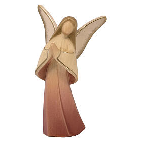 Wooden statue of praying angel "Aram", red dress, Val Gardena