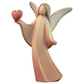 Angel Aram statue in colored red Val Gardena wood with heart