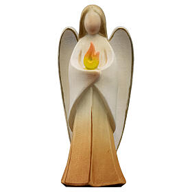 Harmonie guardian angel statue in colored Valgardena wood with flame
