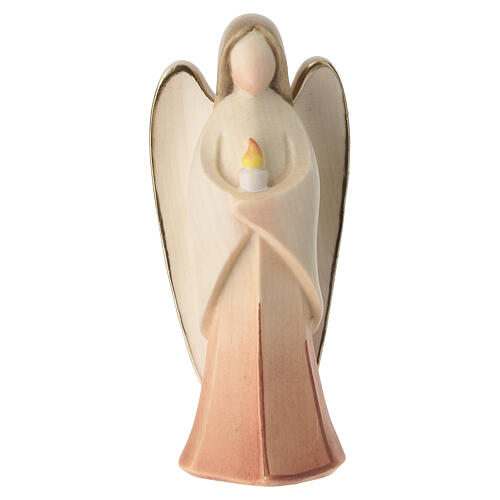 Harmonie guardian angel statue in colored Valgardena wood with flame 1