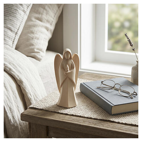 Angelo custode Harmonie con candela legno Valgardena naturale 2