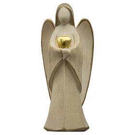 Guardian angel Harmonie with heart, bicoloured patinated wood, Val Gardena