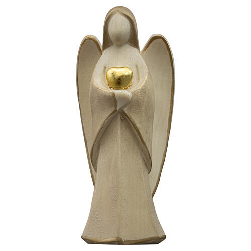 Guardian angel Harmonie with heart, bicoloured patinated wood, Val Gardena 1