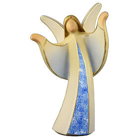 Angel Aram with open arms, blue marbled dress, Val Gardena wood