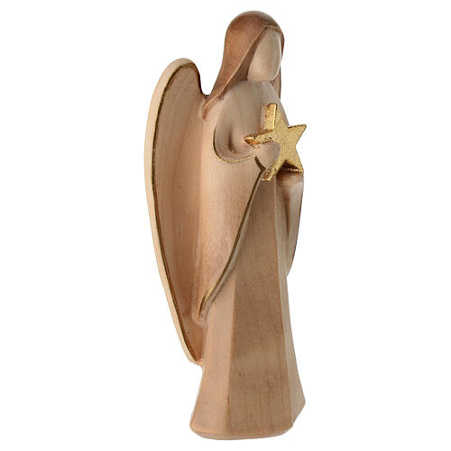 Ange gardien avec étoile en bois du Val Gardena finition naturelle brillante 3