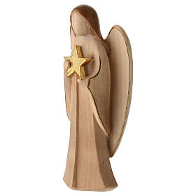 Angelo custode con stelle legno Val Gardena finitura naturale lucida