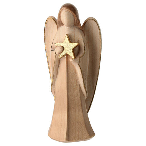 Angelo custode con stelle legno Val Gardena finitura naturale lucida 1