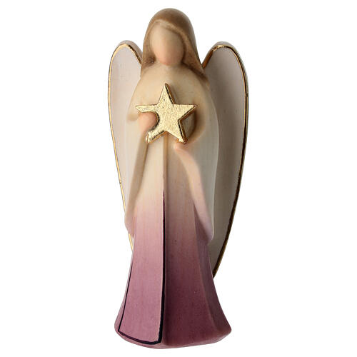 Angelo custode con stelle legno Val Gardena finitura viola 1
