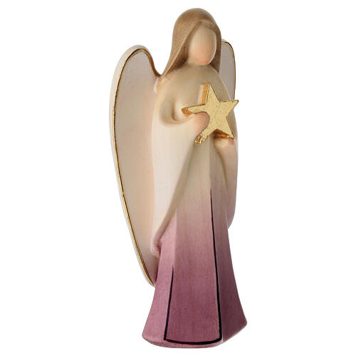 Anjo da guarda com estrelas em madeira de Val Gardena acabamento roxo 3