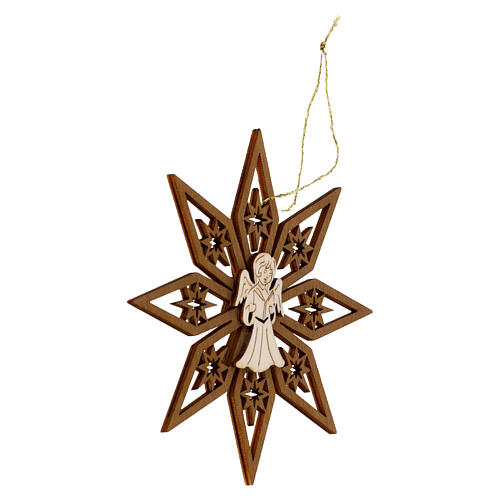 Val Gardena wooden decoration, angel on star, 4 in 2