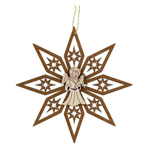 Addobbo legno Val Gardena angelo su stella 11 cm 1