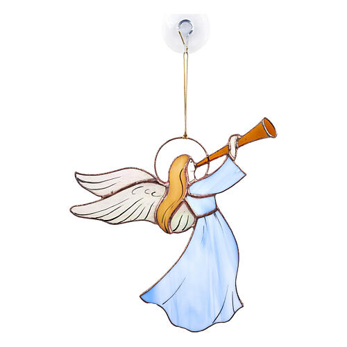 Angel with coloured glass flute for hanging 1
