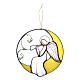 Ángel con flauta sobre la luna de vidrio colorido s1
