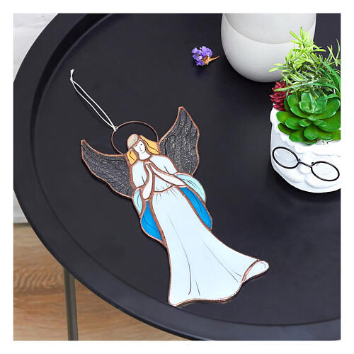 Hanging Praying Angel in Colored Glass 3