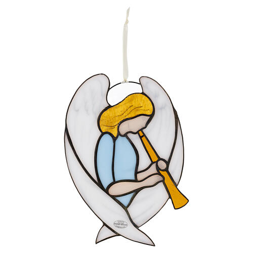Angelo con flauto da appendere in vetro colorato 22x14 cm 4