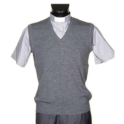 Gilet collo V grigio chiaro maglia unita 1