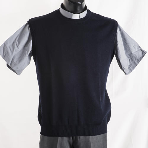 Crew-neck sleeveless cardigan, blue 1