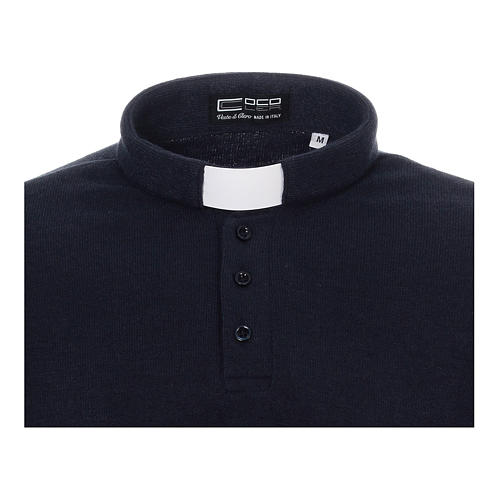 Polo clergy manches longues bleu tissu mixte laine Cococler 4