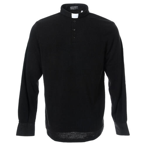 Black turtleneck sweatshirt for priest, wool blend Cococler 1