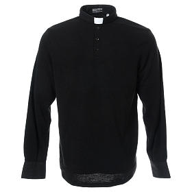 Polo clergy manches longues noir tissu mixte laine euro 63,90