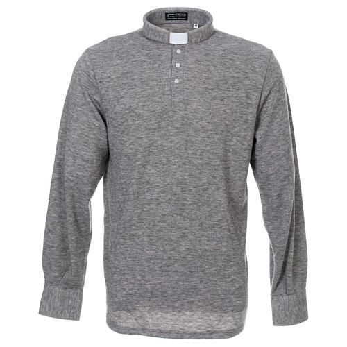 Light grey turtleneck sweatshirt for priest, wool blend 1