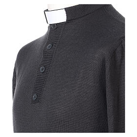 Sweater with clergy collar, dark grey merino wool