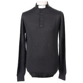 Merino wool clerical collar sweater Dark gray