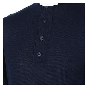 Sweater with clergy collar, blue merino wool