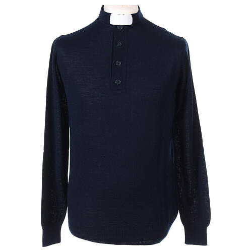 Sweater with clergy collar, blue merino wool Cococler 1