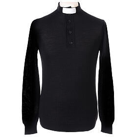 Sweater with clergy collar, black merino wool