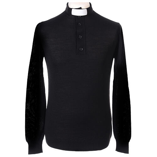 Sweater with clergy collar, black merino wool Cococler 1