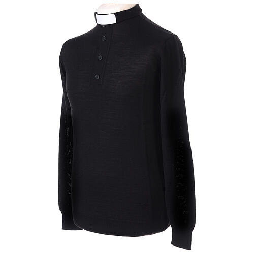 Sweater with clergy collar, black merino wool Cococler 3