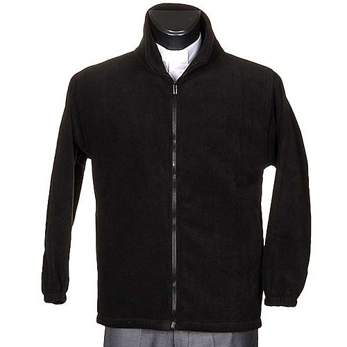 Black pile jacket with zip and pockets 1