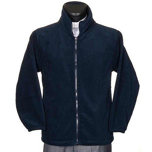 Blue pile jacket with zip and pockets 1