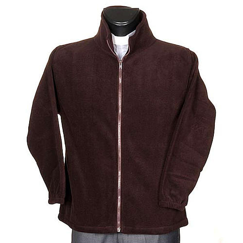 Brown pile jacket with zip and pockets 1