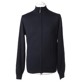 Man jacket with zip fastener, 100% blue merino wool, In Primis