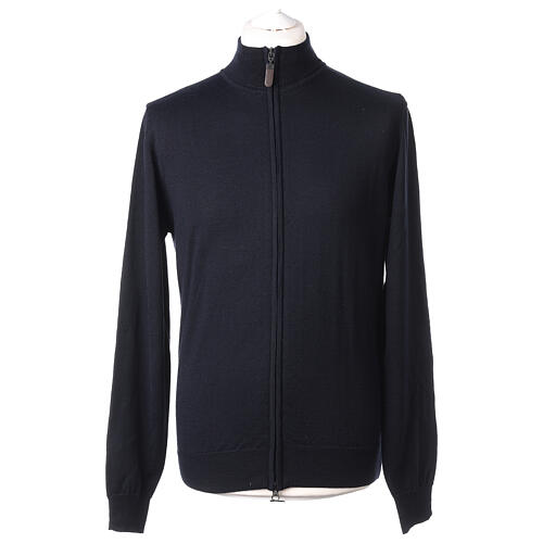 Man jacket with zip fastener, 100% blue merino wool, In Primis 1