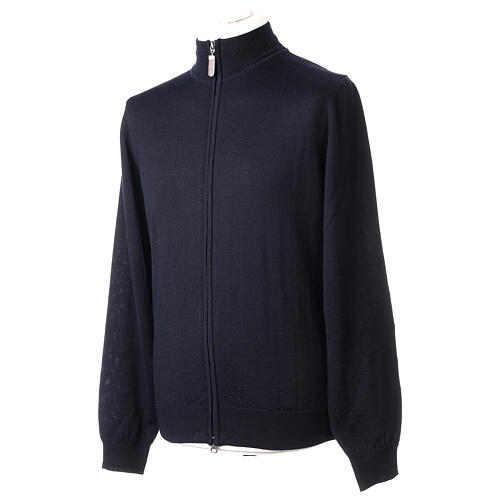 Man jacket with zip fastener, 100% blue merino wool, In Primis 3