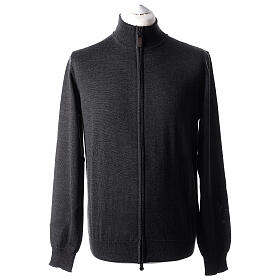 Man jacket with zip fastener, 100% charcoal-grey merino wool, In Primis
